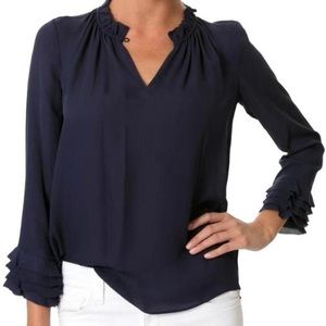 NWT BLACK Rebecca Taylor Georgette Ruffle Top, 6